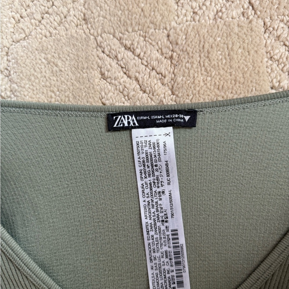 Zara Sage Green Ribbed Crop Top - Picture 2 of 3